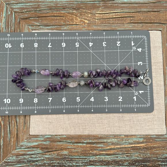 Amethyst Labradorite Beaded Sterling Silver Necklace 19" Toggle Clasp Purple VTG - Picture 8 of 16